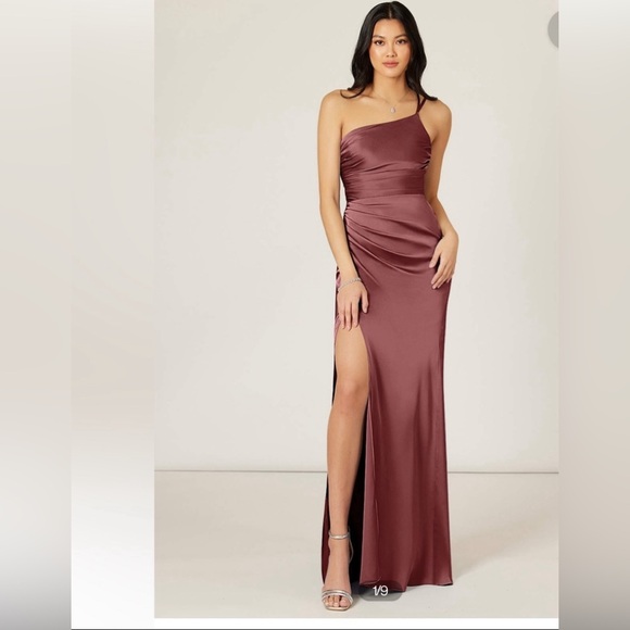 Azazie Dresses & Skirts - AZAZIE- Mermaid One Shoulder Stretch Satin Floor-Length Dress Amethyst